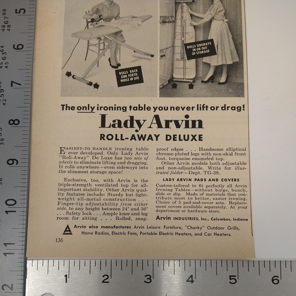 1958 Lady Arvin Roll-Away Ironing Board Vtg Print Ad Happy Housewife Laundry - Picture 7 of 8